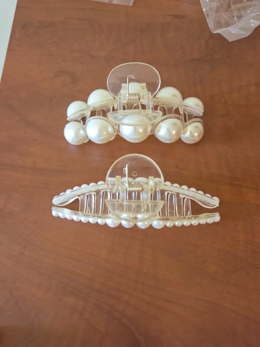 Two Hair Claw Clips with White Pearls NEW Lot Bundle
